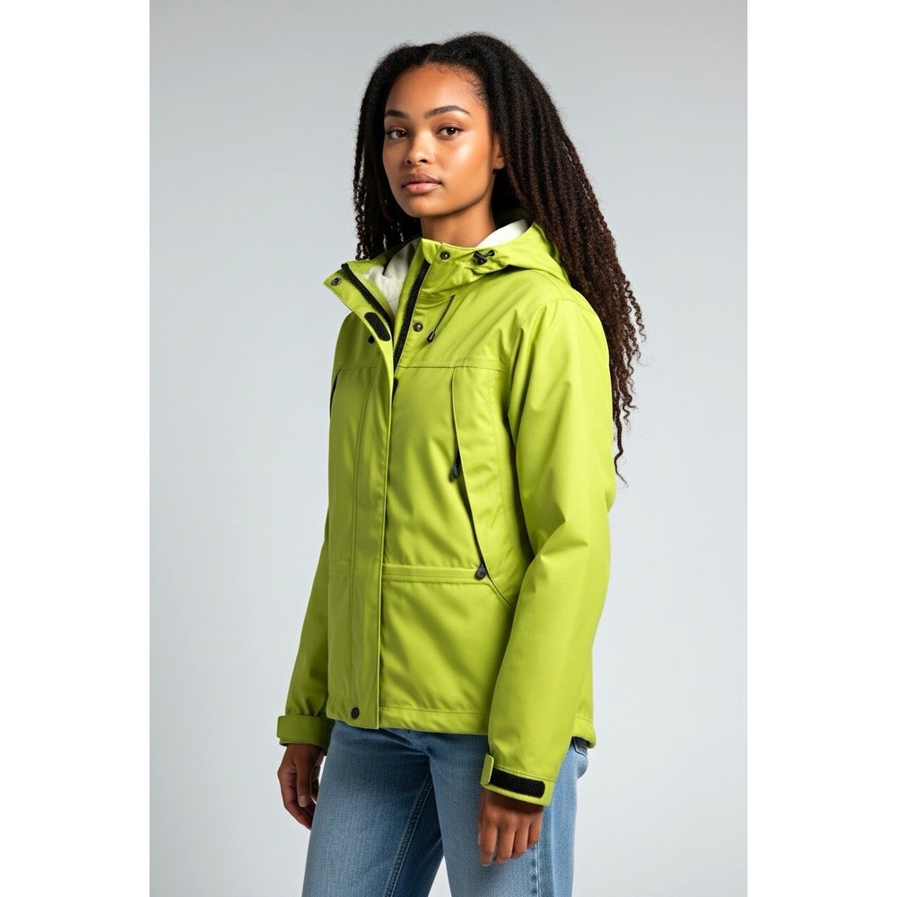 L.L.Bean Womens S Green Hooded Full Zip Rain Jacket Ripstop Nylon 9 AB46